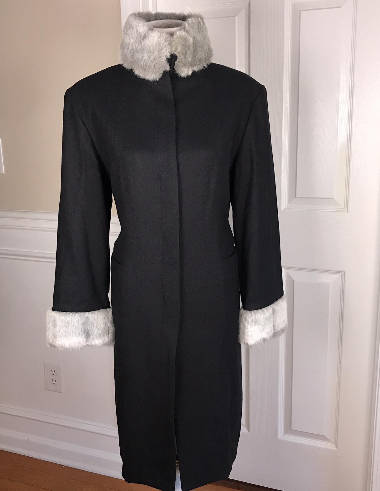 Terry Lewis Wool Viscose Black Pant Suit Size M Removable Collar Pockets 2PC New