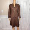 Kasper Women Linen Rayon Skirt Size 2P Suit Size 4P Brown Lined Flared 2 Piece
