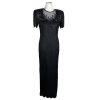 Laurence Kazar Silk Dress Size S Black Beaded Maxi Lined Formal Short Sleeve New