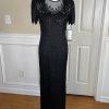 Laurence Kazar Silk Dress Size S Black Beaded Maxi Lined Formal Short Sleeve New