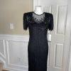 Laurence Kazar Silk Dress Size S Black Beaded Maxi Lined Formal Short Sleeve New