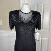 Laurence Kazar Silk Dress Size S Black Beaded Maxi Lined Formal Short Sleeve New