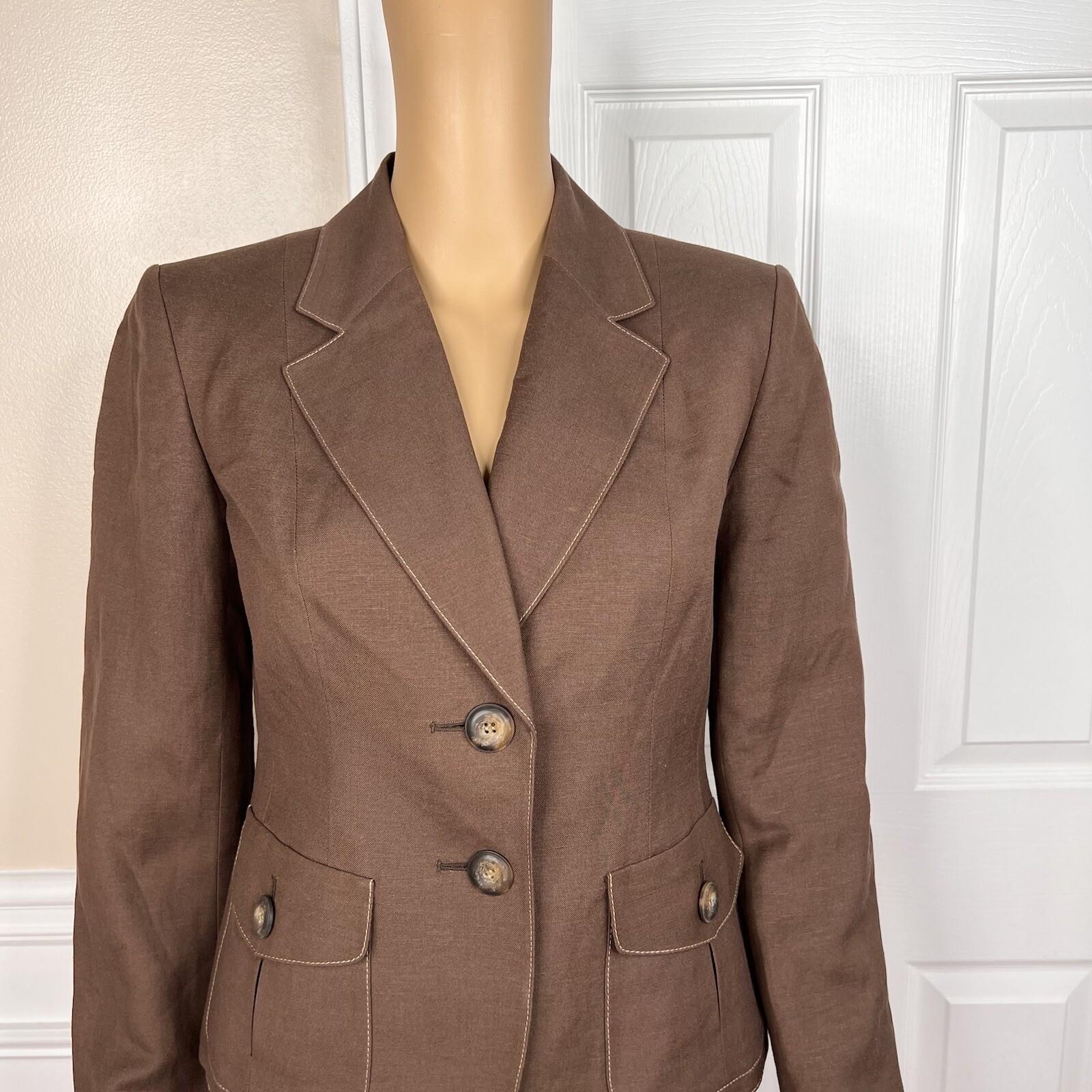 Kasper Women Linen Rayon Skirt Size 2P Suit Size 4P Brown Lined Flared 2 Piece