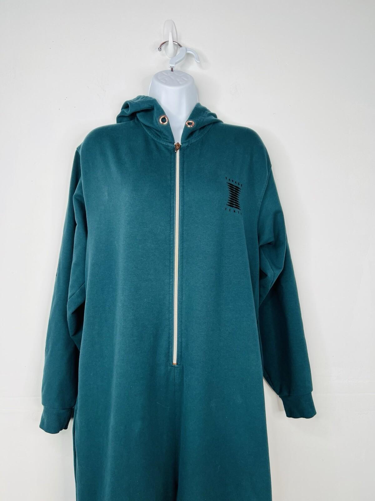 Savage X Fenty Jumpsuit M Green Showgirl Hooded Half Zip Coverall Oversized