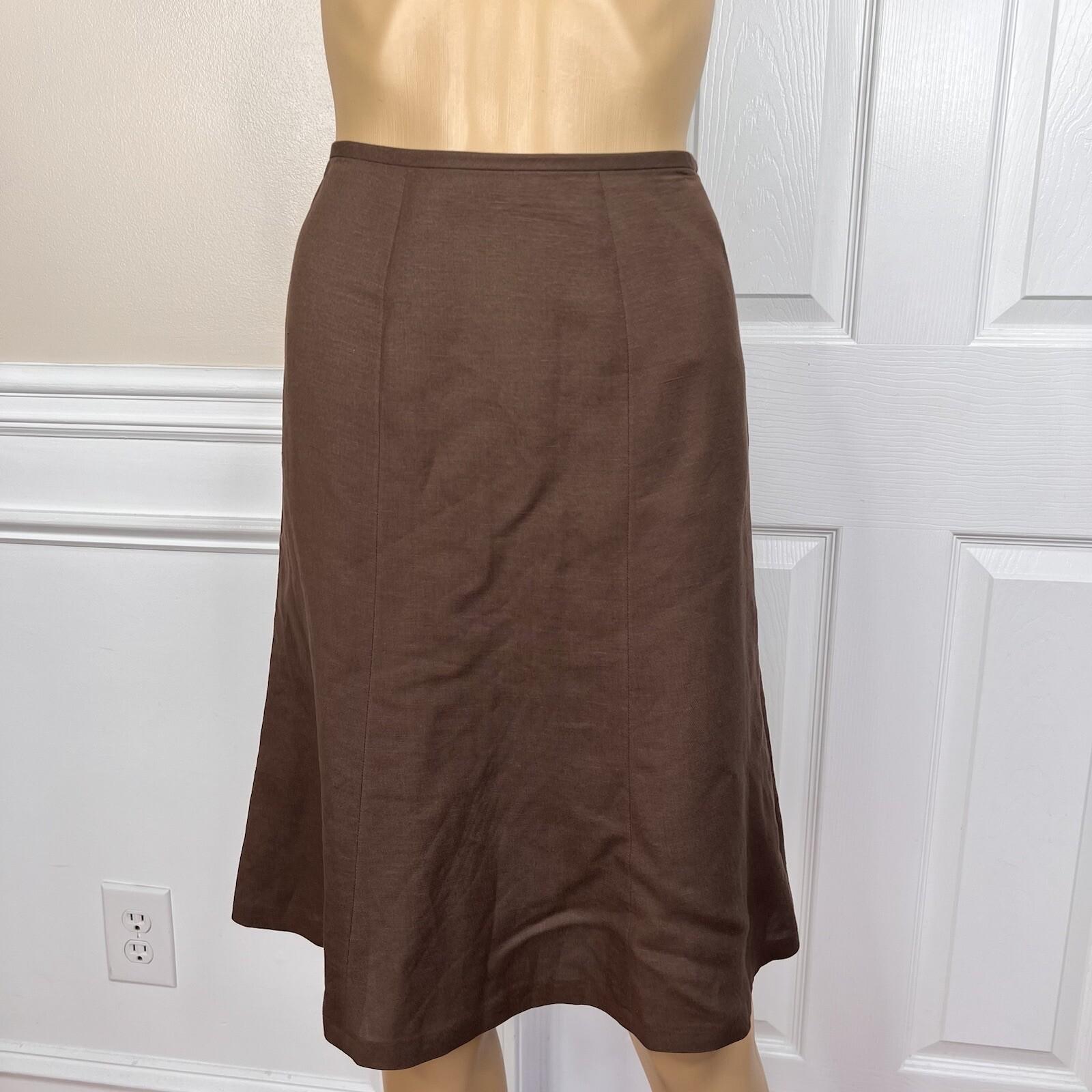 Kasper Women Linen Rayon Skirt Size 2P Suit Size 4P Brown Lined Flared 2 Piece