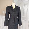 KASPER ASL 2PC Black Striped Polyester Rayon Viscose Skirt Suit Size 2P