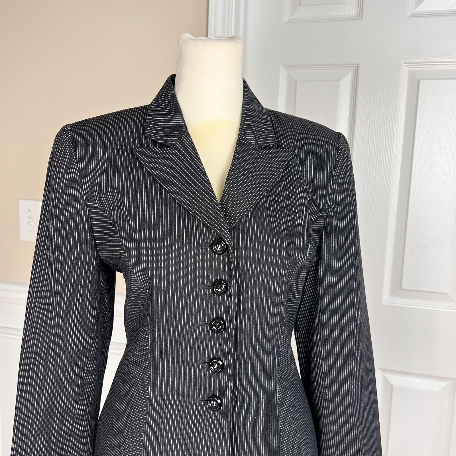 KASPER ASL 2PC Black Striped Polyester Rayon Viscose Skirt Suit Size 2P