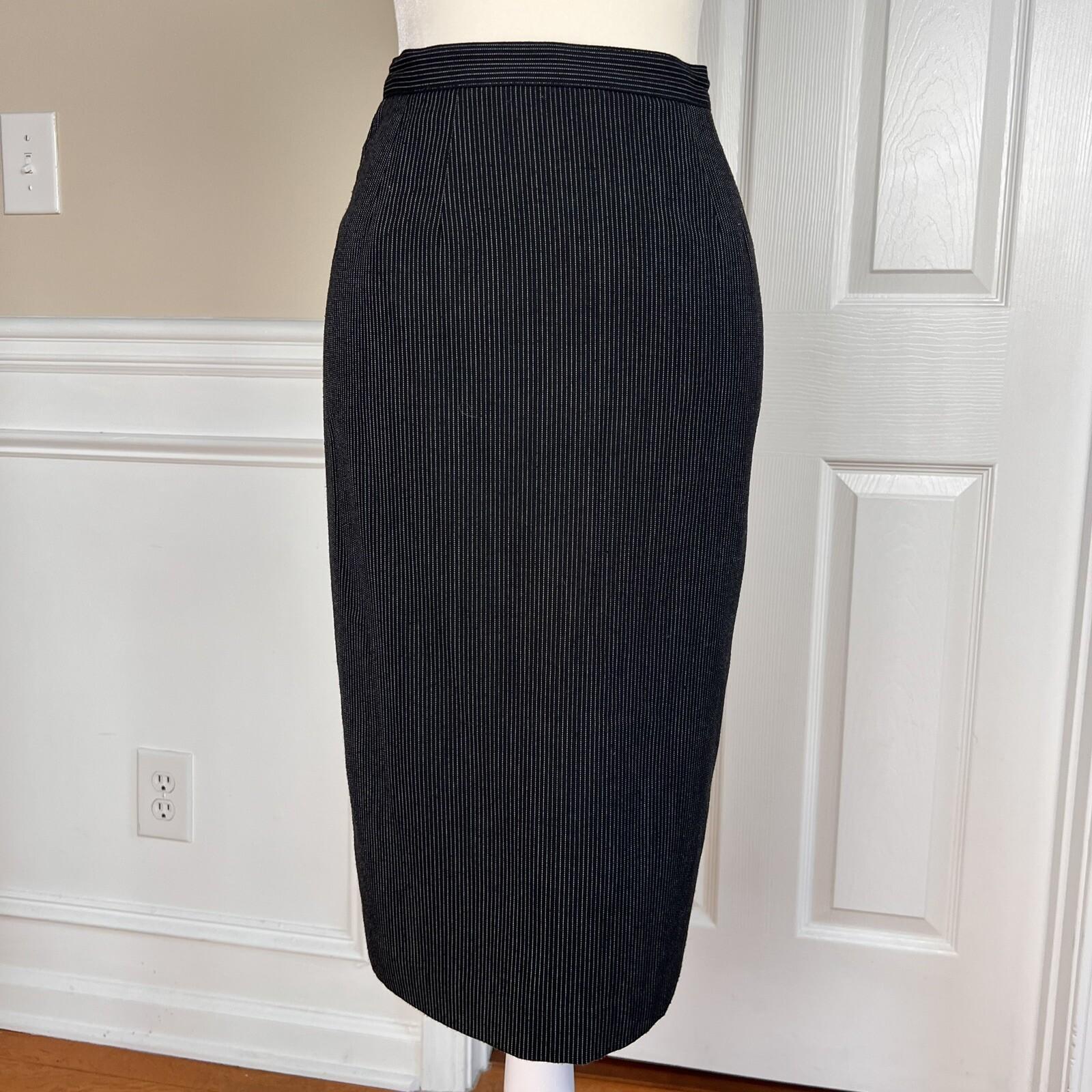 KASPER ASL 2PC Black Striped Polyester Rayon Viscose Skirt Suit Size 2P