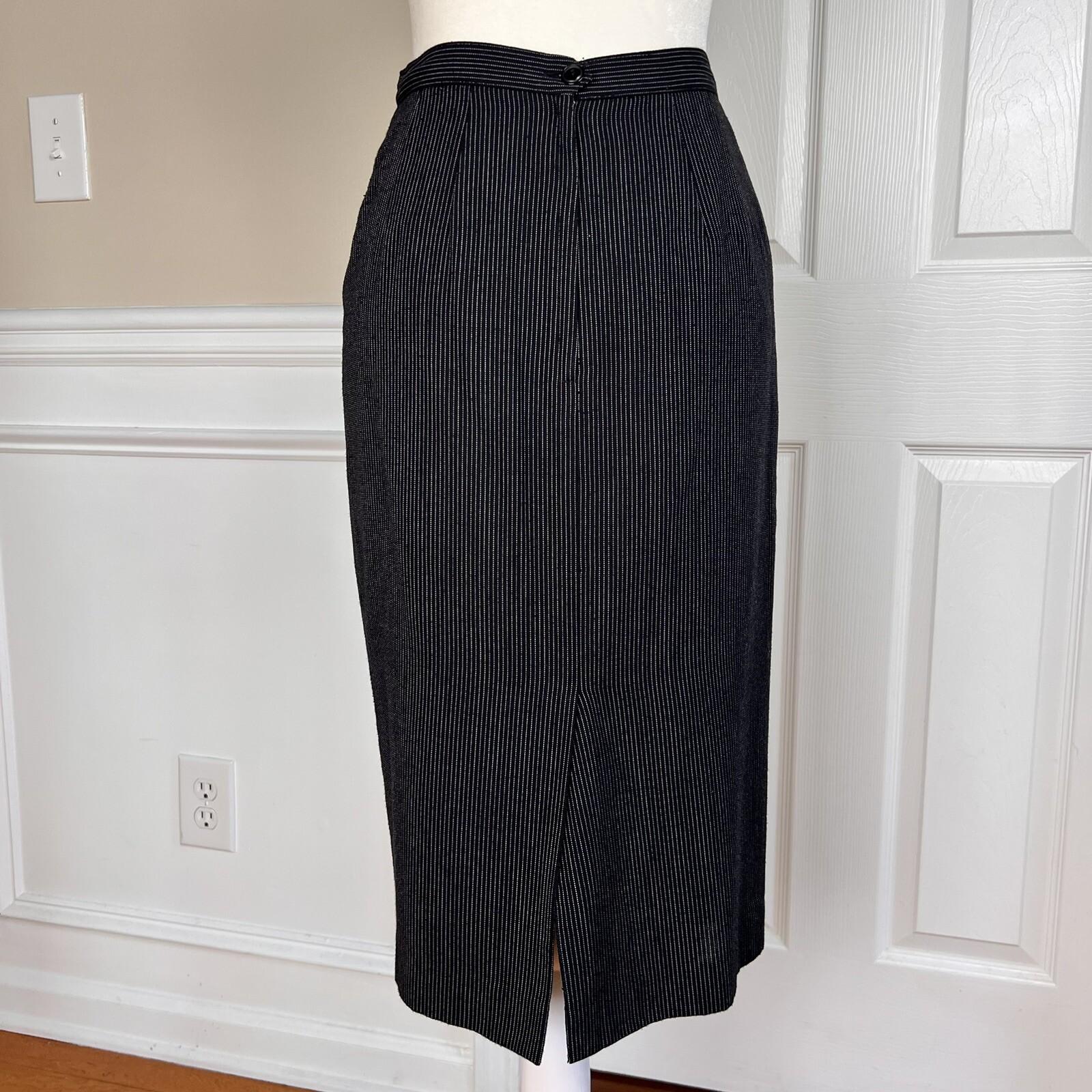 KASPER ASL 2PC Black Striped Polyester Rayon Viscose Skirt Suit Size 2P