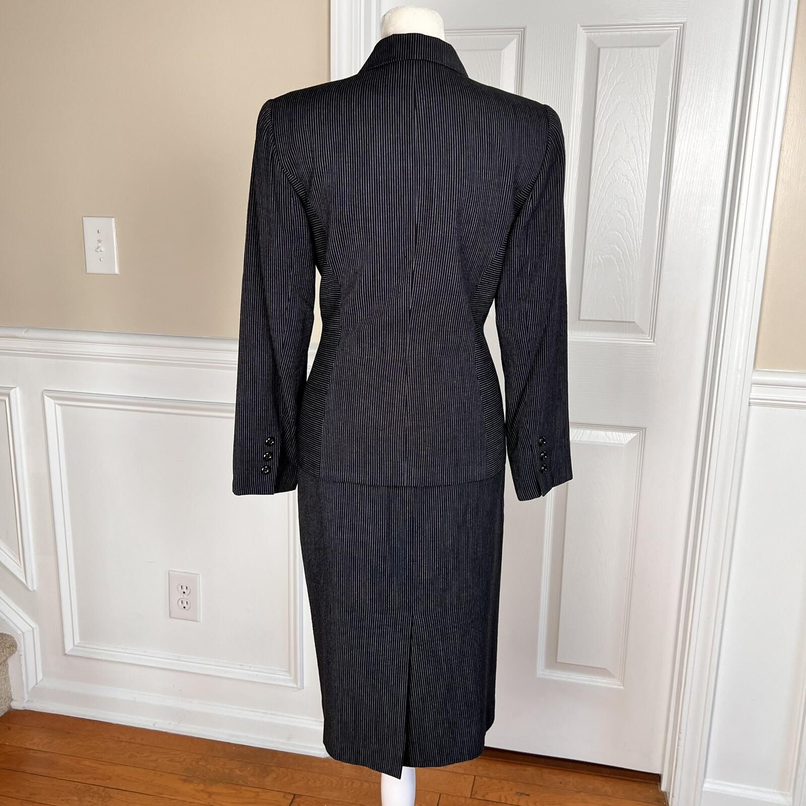 KASPER ASL 2PC Black Striped Polyester Rayon Viscose Skirt Suit Size 2P