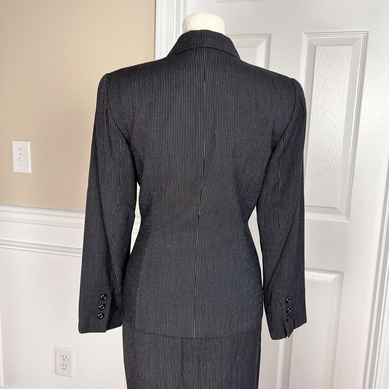 KASPER ASL 2PC Black Striped Polyester Rayon Viscose Skirt Suit Size 2P