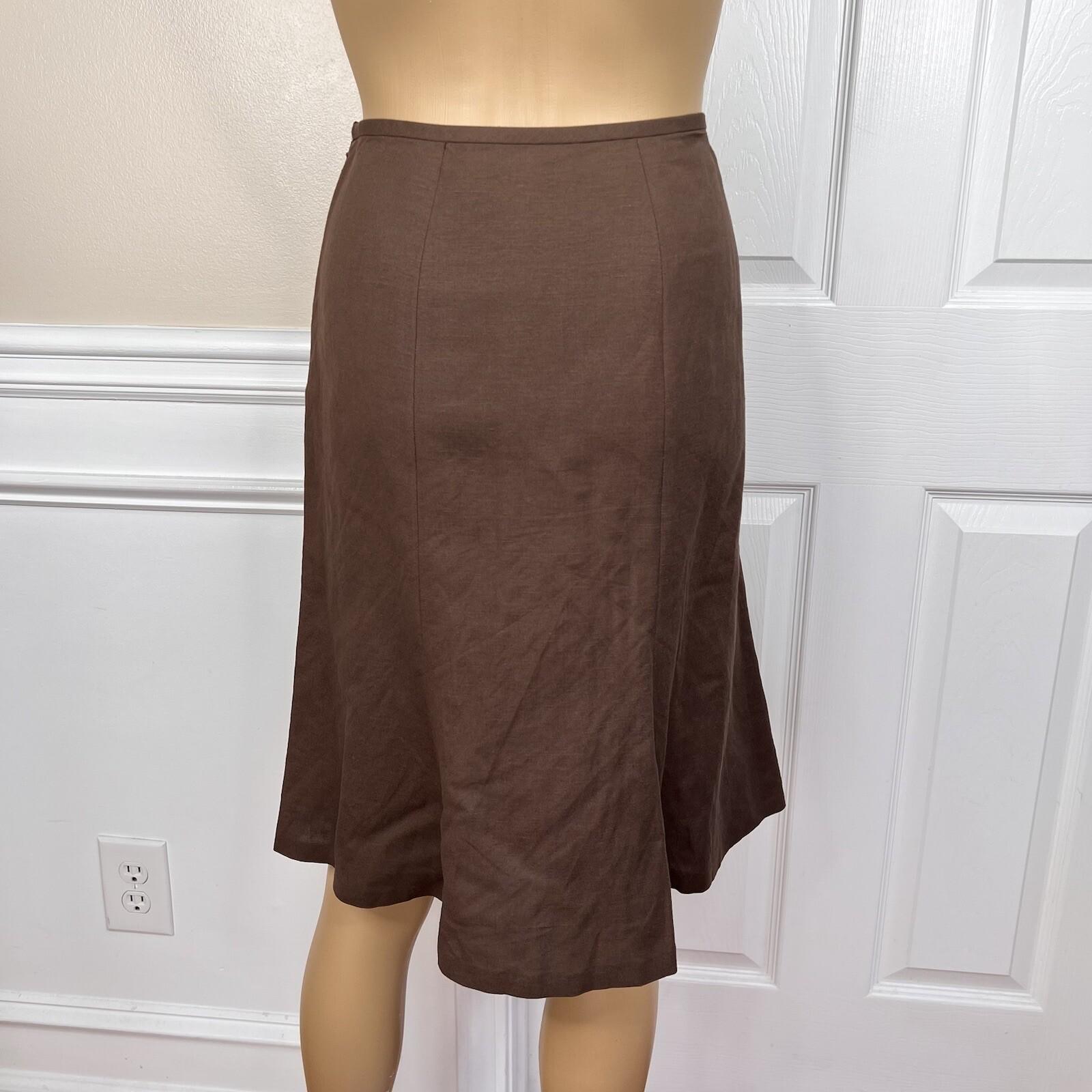 Kasper Women Linen Rayon Skirt Size 2P Suit Size 4P Brown Lined Flared 2 Piece