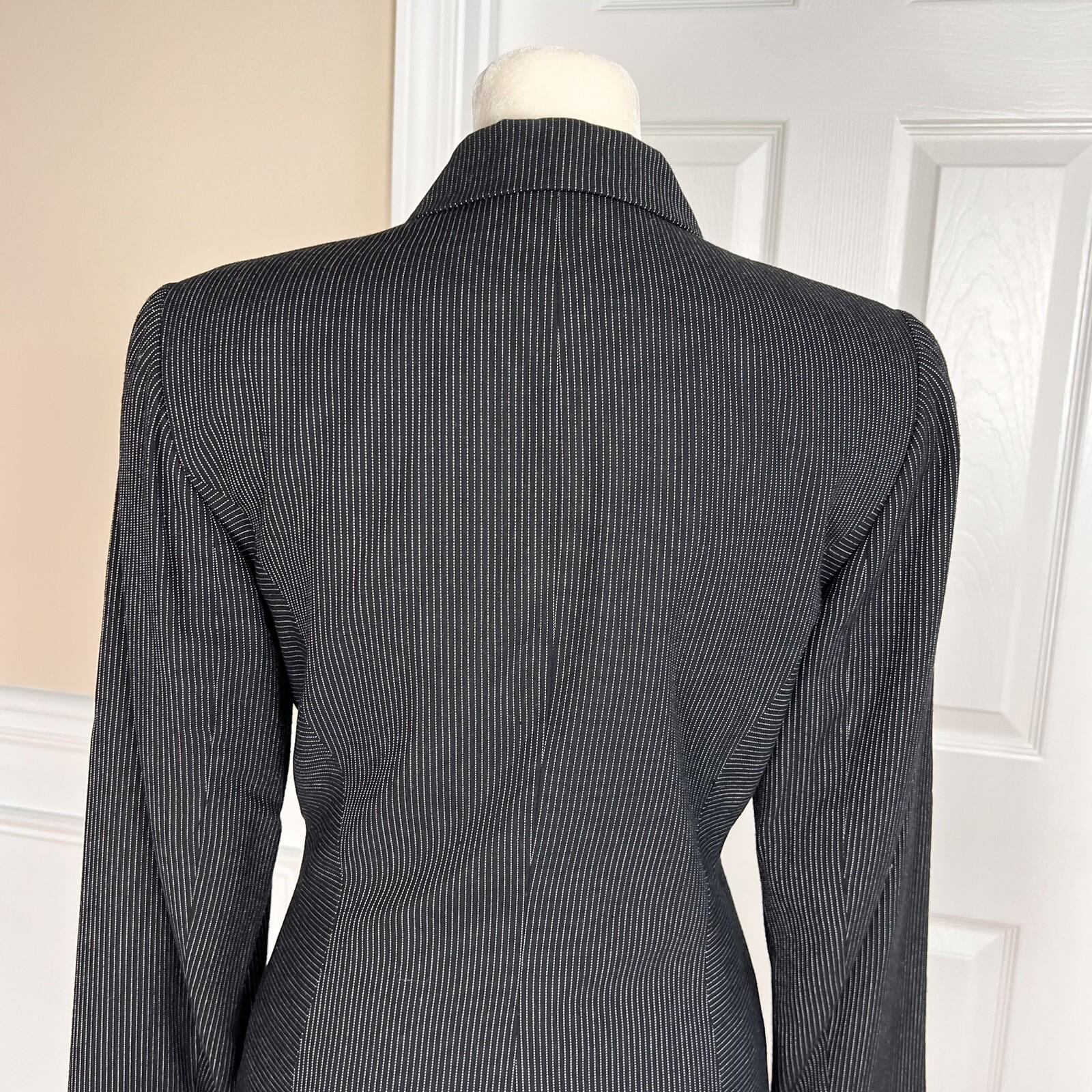 KASPER ASL 2PC Black Striped Polyester Rayon Viscose Skirt Suit Size 2P