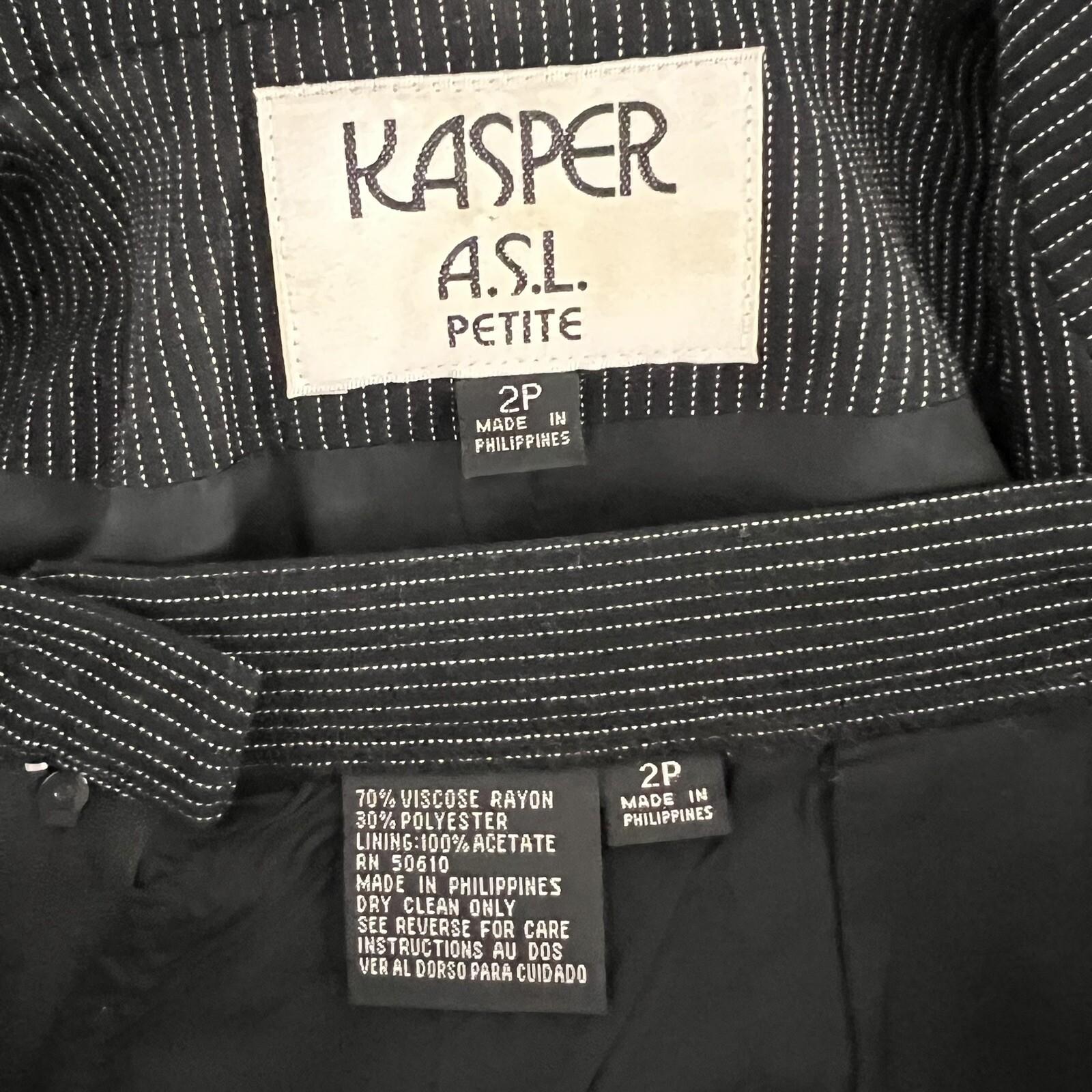 KASPER ASL 2PC Black Striped Polyester Rayon Viscose Skirt Suit Size 2P