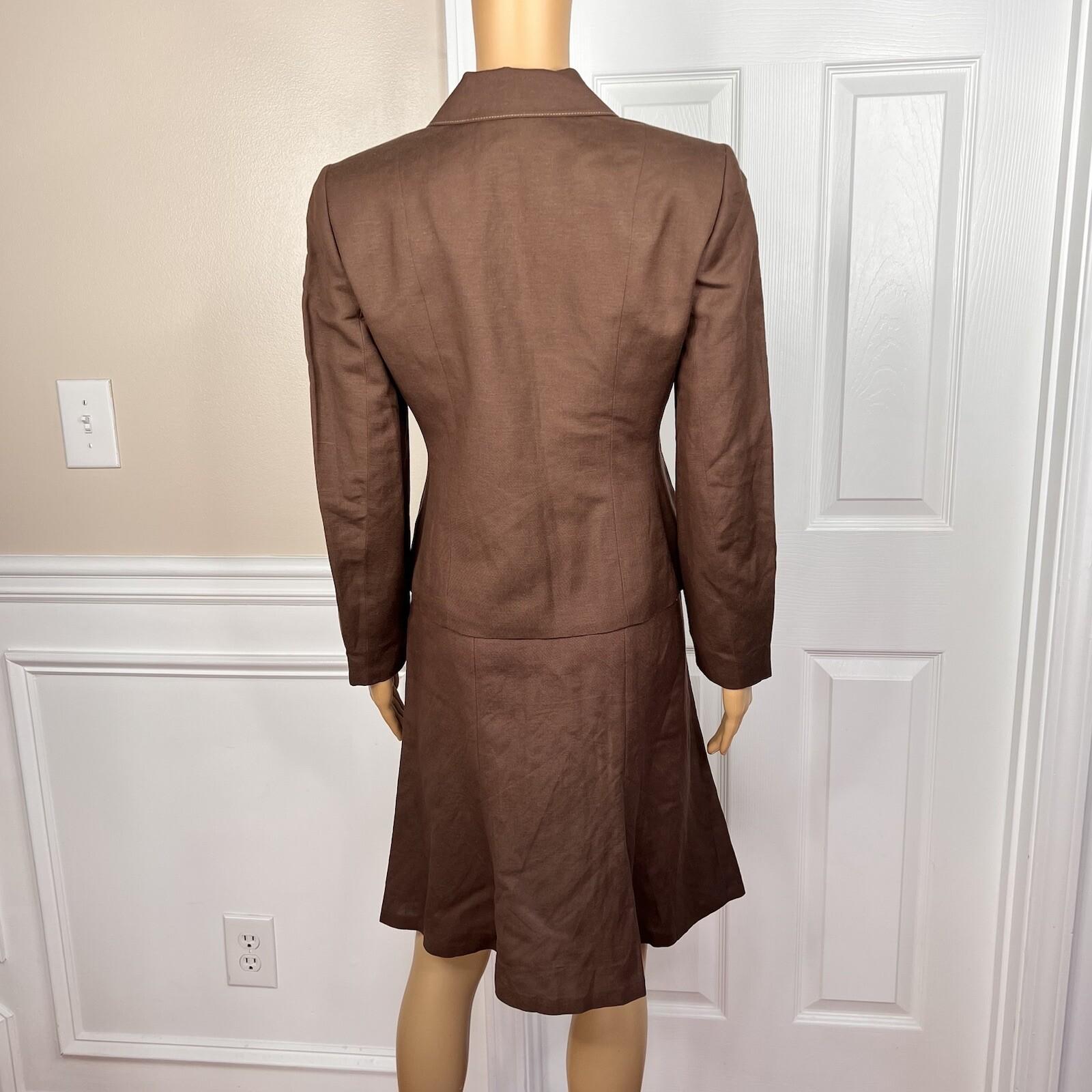 Kasper Women Linen Rayon Skirt Size 2P Suit Size 4P Brown Lined Flared 2 Piece