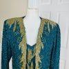 TAN CCHO Women 2PC Green Beaded Silk Lined Collarless Dress Suit Size XL