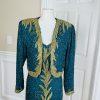 TAN CCHO Women 2PC Green Beaded Silk Lined Collarless Dress Suit Size XL