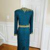 TAN CCHO Women 2PC Green Beaded Silk Lined Collarless Dress Suit Size XL