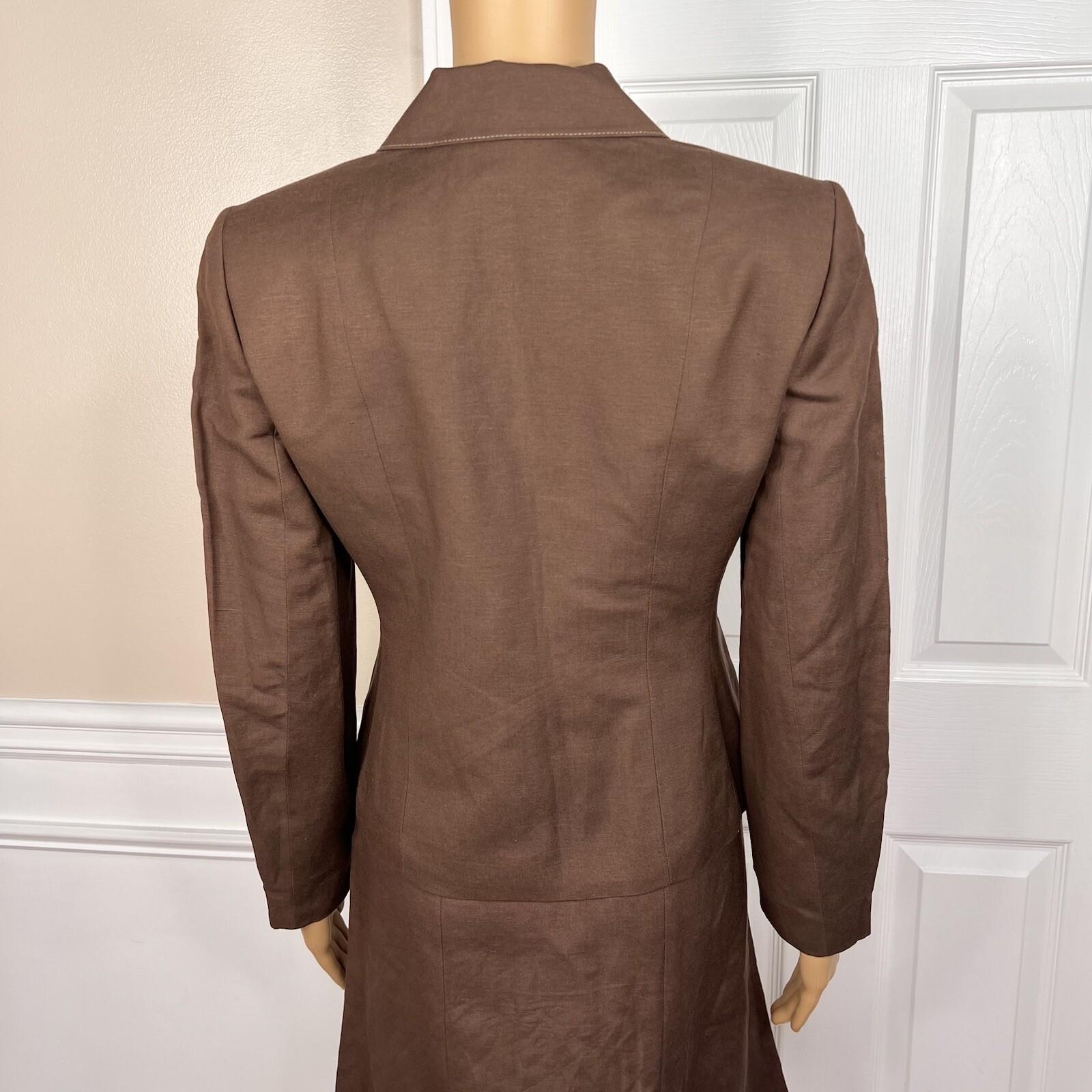 Kasper Women Linen Rayon Skirt Size 2P Suit Size 4P Brown Lined Flared 2 Piece