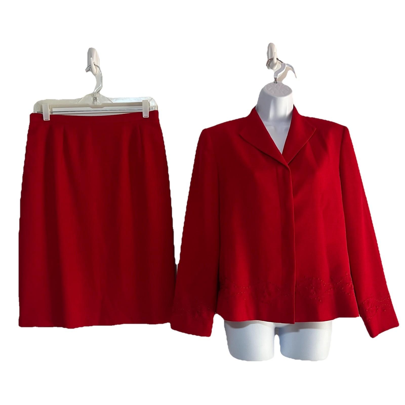 Kasper & Company ASL VTG Polyester Skirt Suit 10P Red Stand Up Collar Timeless