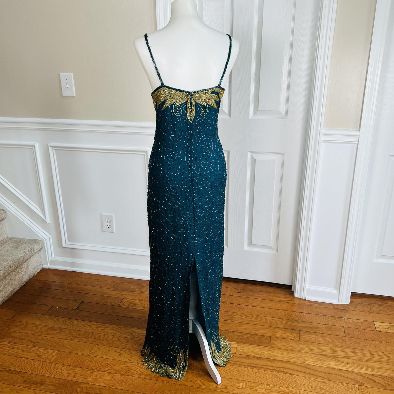 TAN CCHO Women 2PC Green Beaded Silk Lined Collarless Dress Suit Size XL