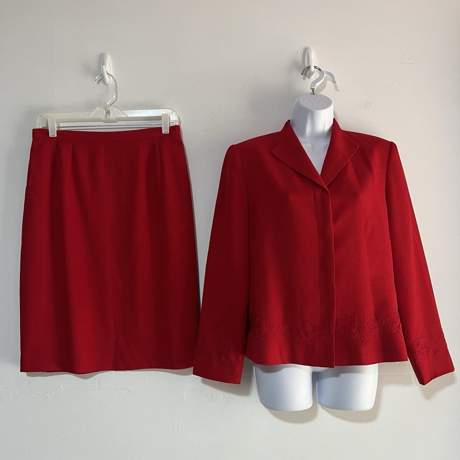 Kasper & Company ASL VTG Polyester Skirt Suit 10P Red Stand Up Collar Timeless