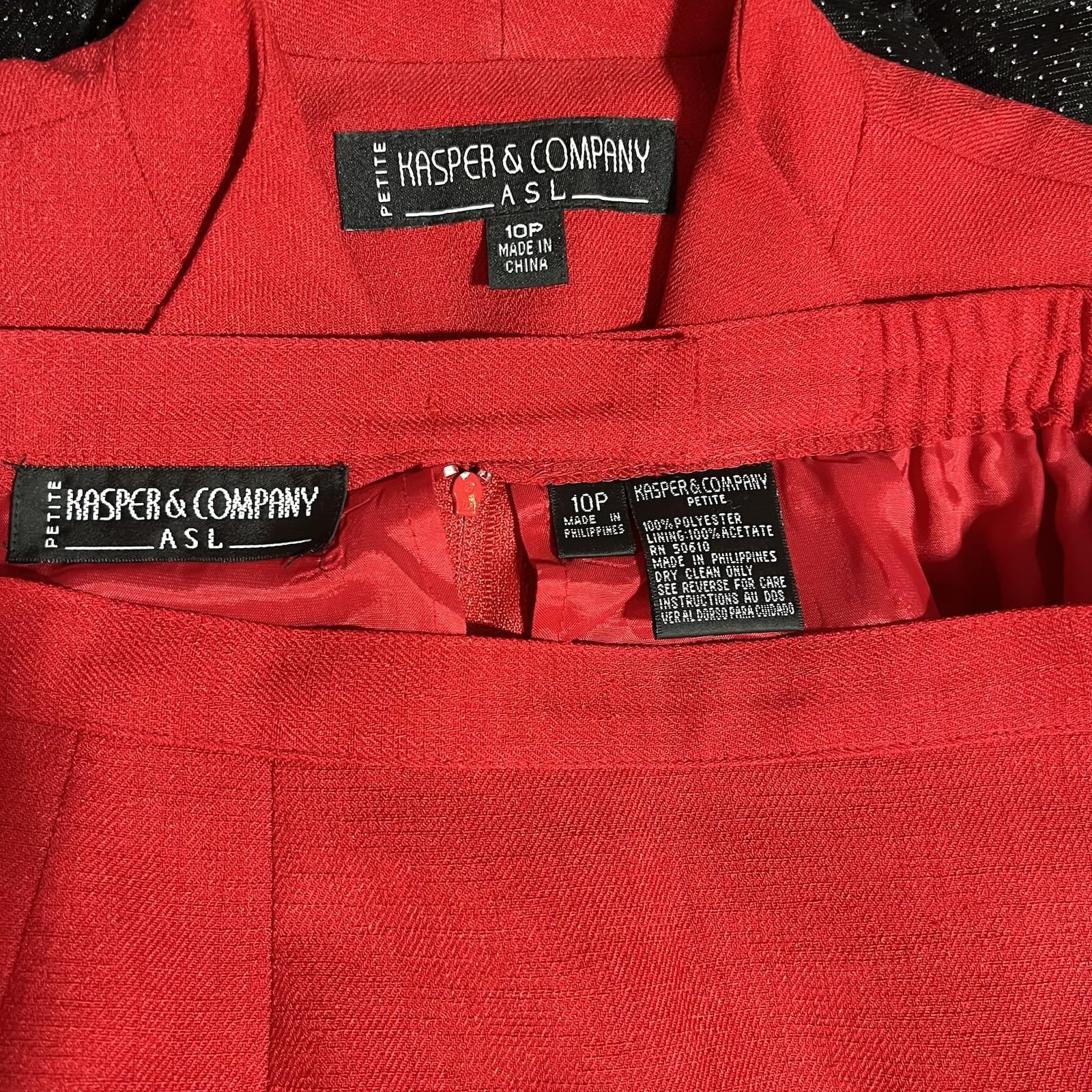 Kasper & Company ASL VTG Polyester Skirt Suit 10P Red Stand Up Collar Timeless