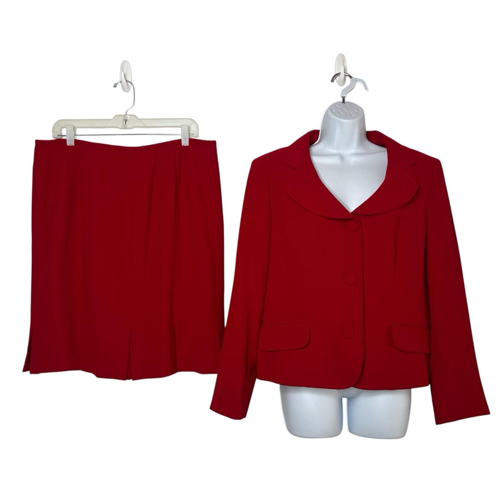 Kasper Polyester Skirt Suit Size 16P Red Shawl Collar Lined 2PC Timeless Career