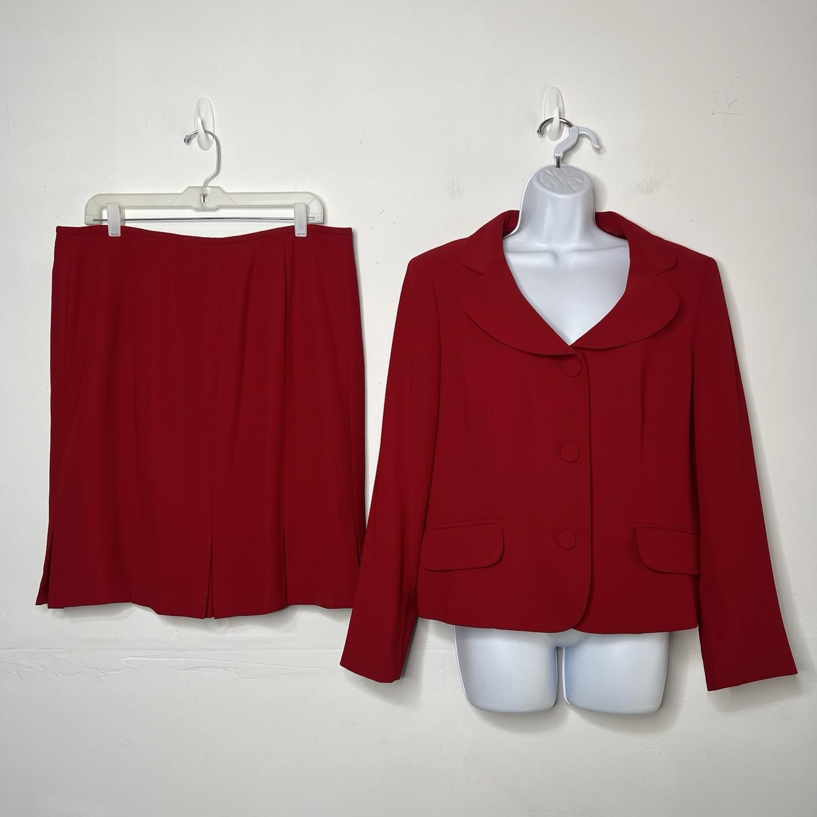 Kasper Polyester Skirt Suit Size 16P Red Shawl Collar Lined 2PC Timeless Career
