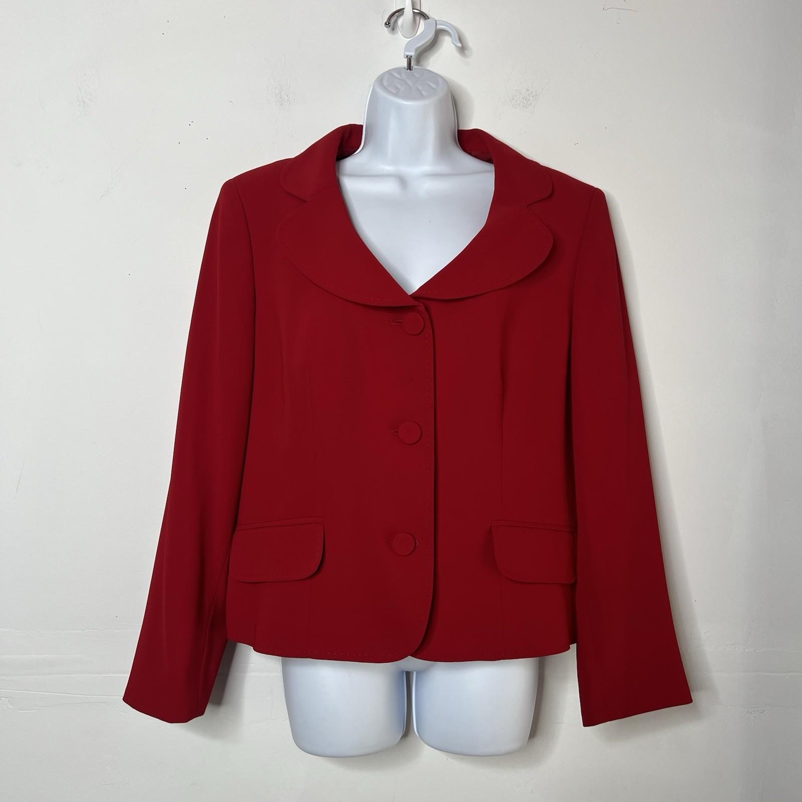 Kasper Polyester Skirt Suit Size 16P Red Shawl Collar Lined 2PC Timeless Career