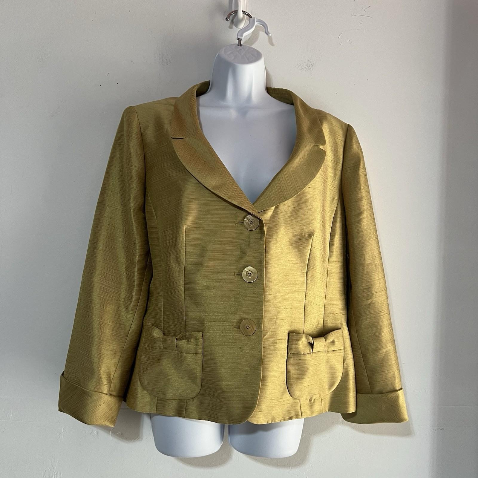 Suit Studio Polyester Blend Skirt Suit 16 Gold Green Metallic Cocktail Pockets