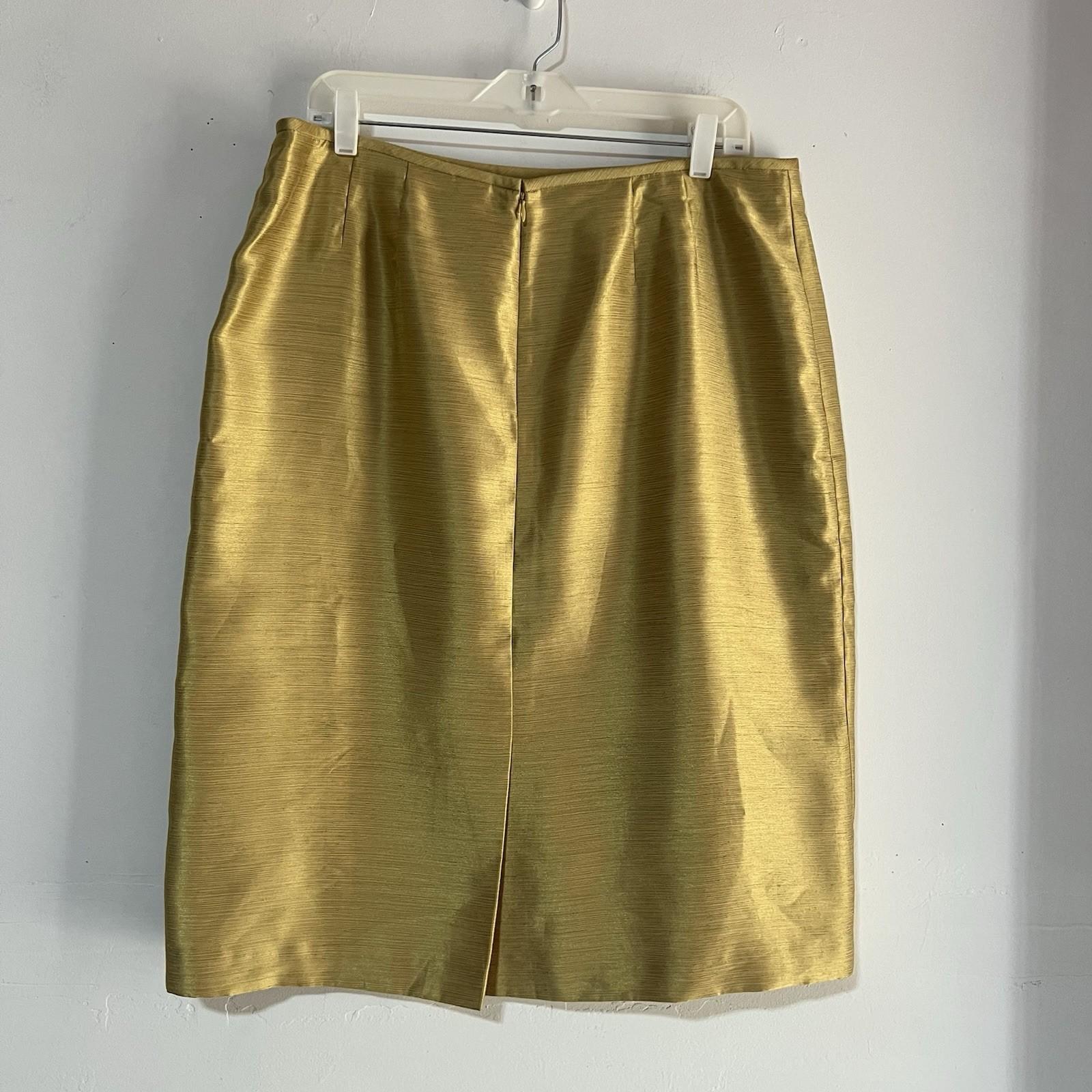 Suit Studio Polyester Blend Skirt Suit 16 Gold Green Metallic Cocktail Pockets
