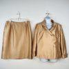 Le Suit Polyester Skirt Suit 16 Golden Beige Metallic Shawl Collar Cocktail 2PC