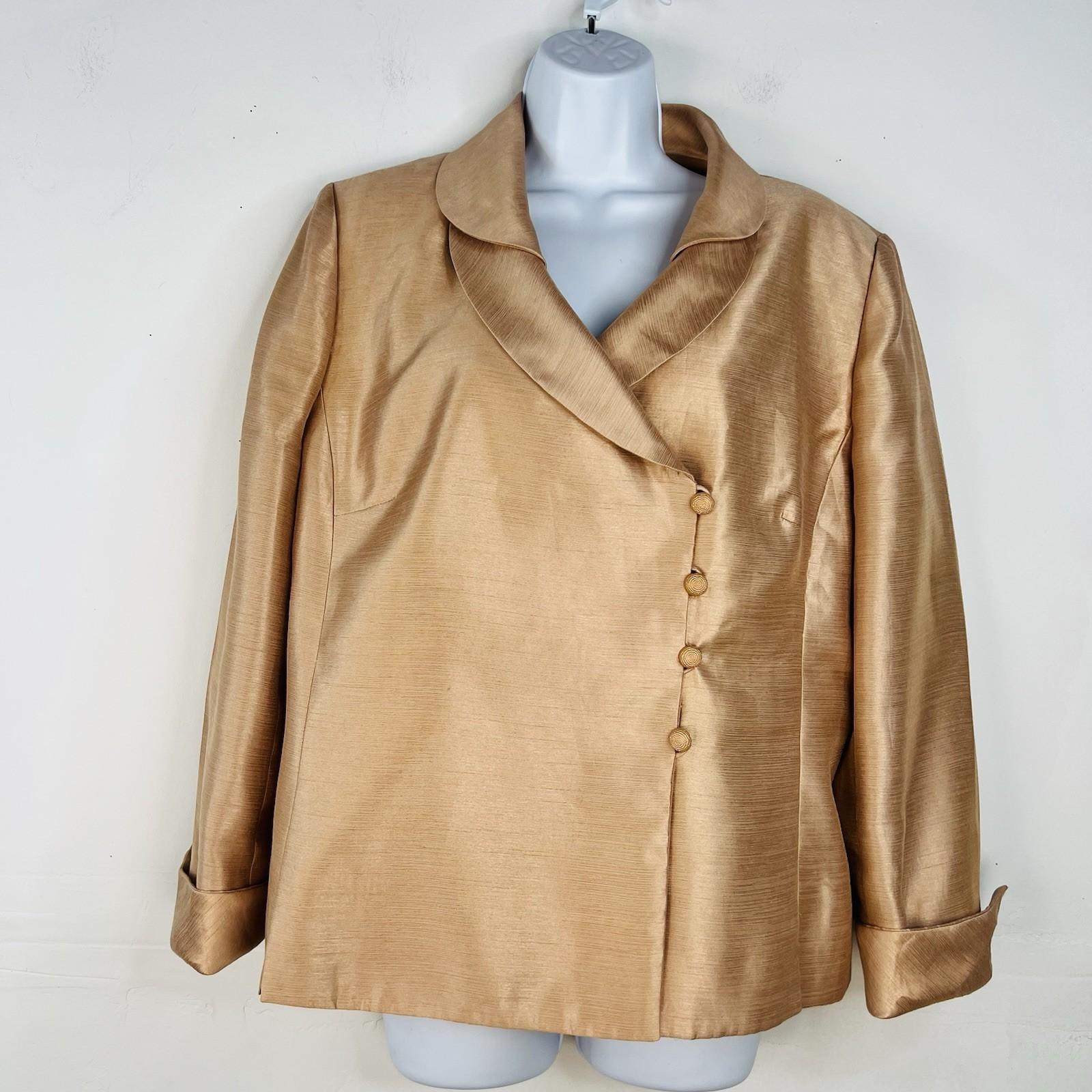 Le Suit Polyester Skirt Suit 16 Golden Beige Metallic Shawl Collar Cocktail 2PC
