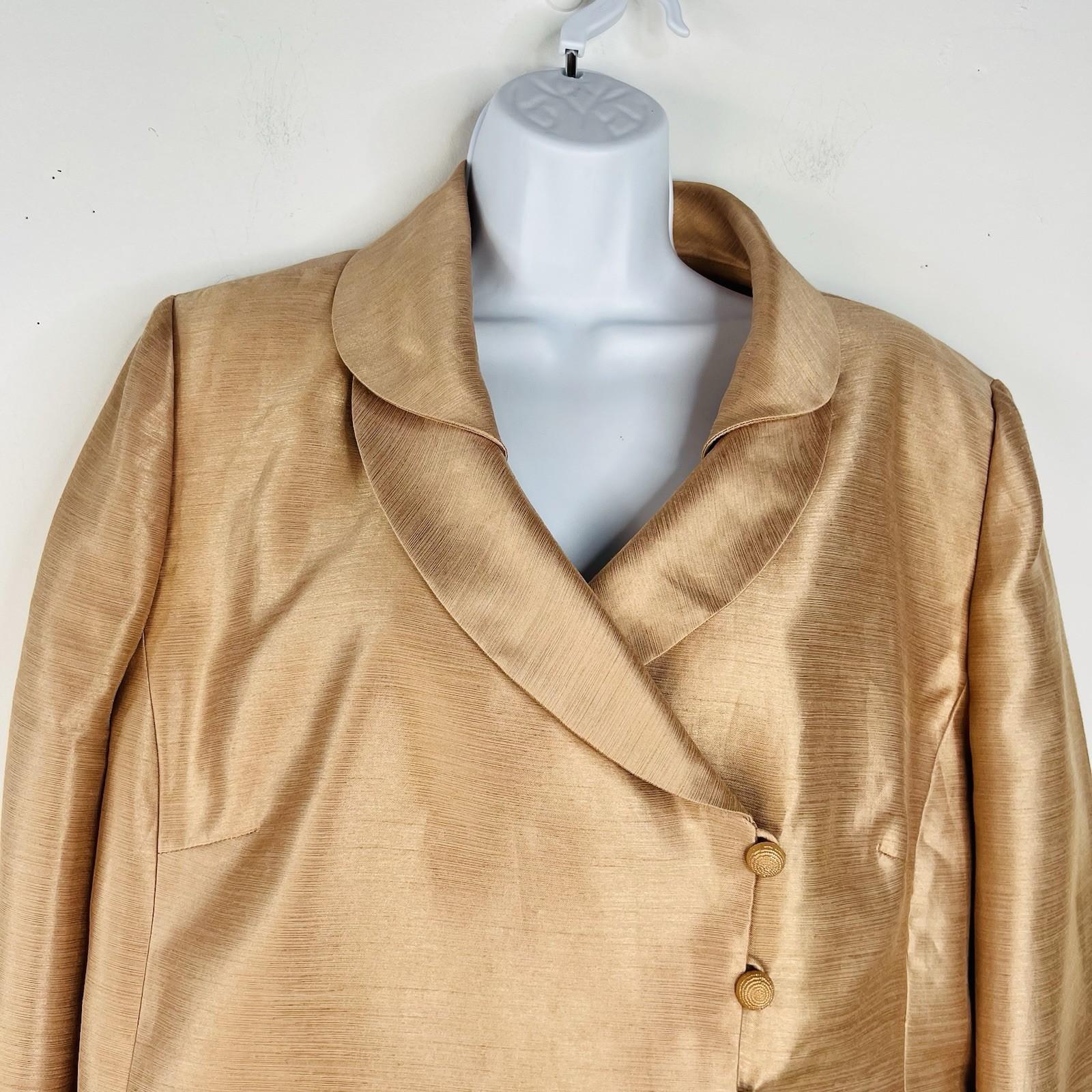Le Suit Polyester Skirt Suit 16 Golden Beige Metallic Shawl Collar Cocktail 2PC