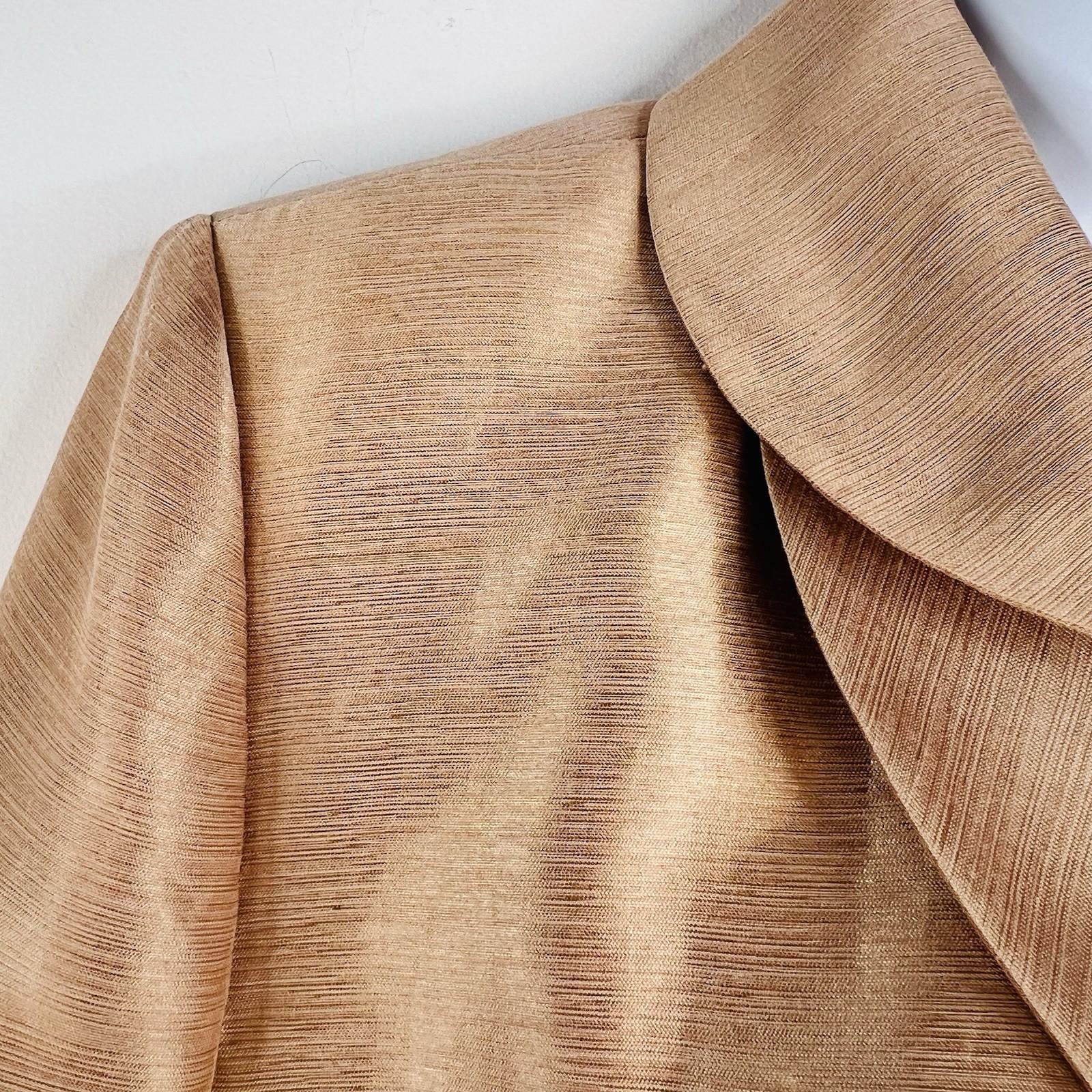 Le Suit Polyester Skirt Suit 16 Golden Beige Metallic Shawl Collar Cocktail 2PC