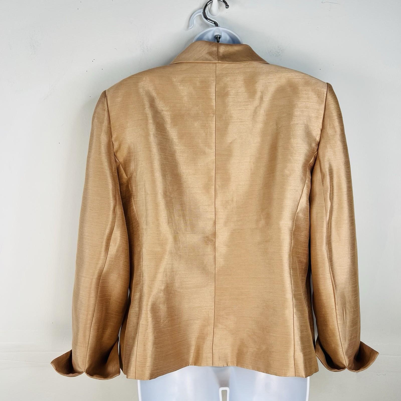 Le Suit Polyester Skirt Suit 16 Golden Beige Metallic Shawl Collar Cocktail 2PC