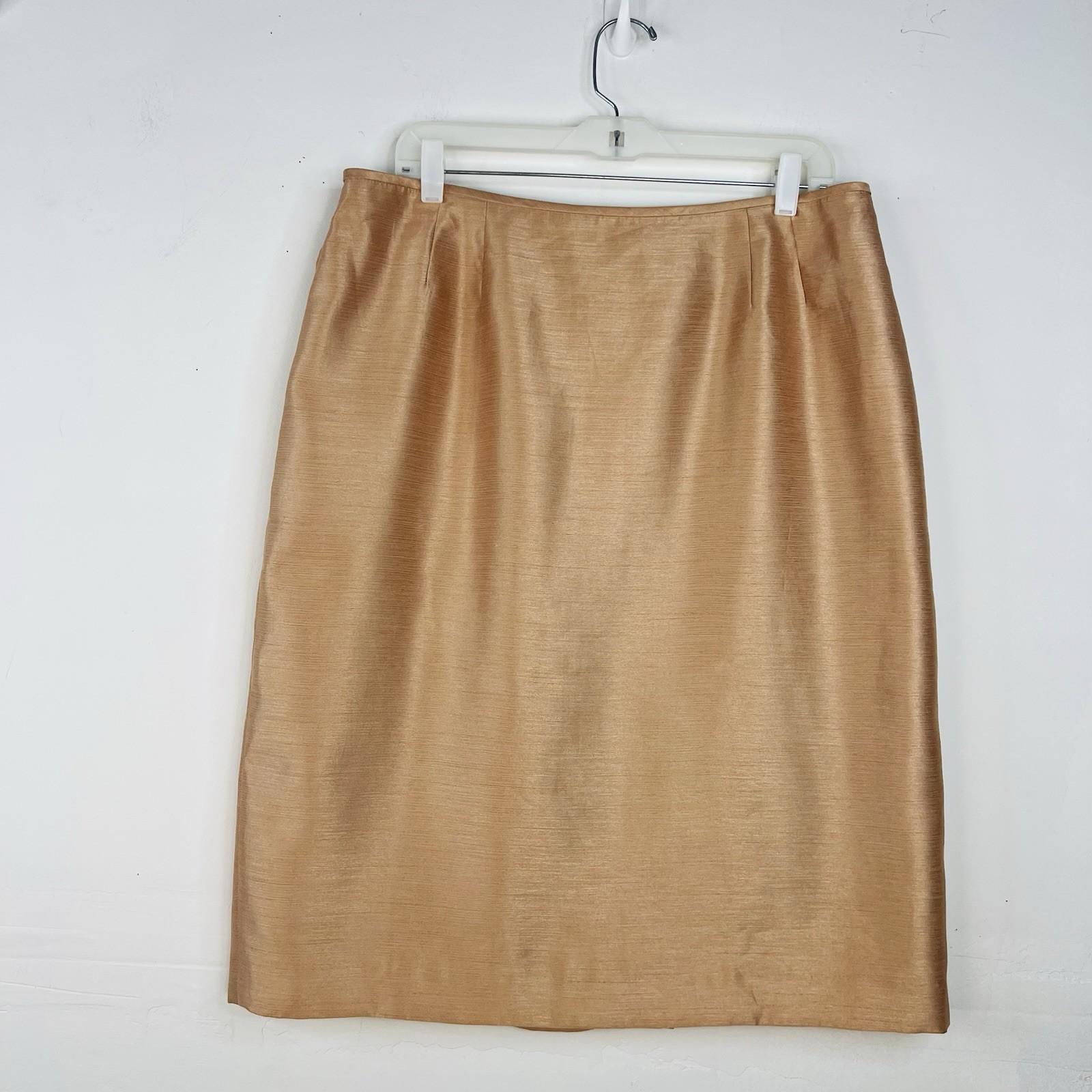 Le Suit Polyester Skirt Suit 16 Golden Beige Metallic Shawl Collar Cocktail 2PC