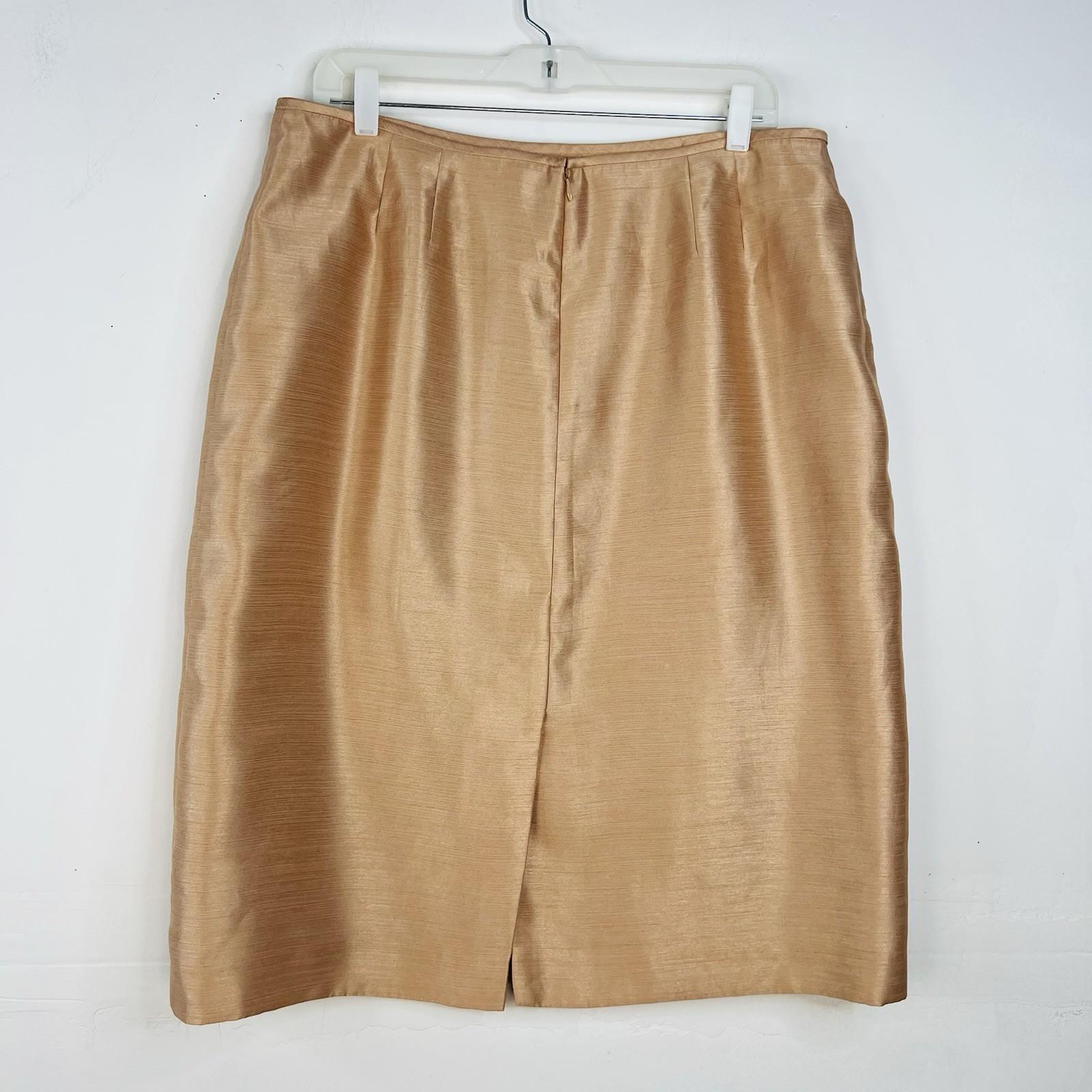 Le Suit Polyester Skirt Suit 16 Golden Beige Metallic Shawl Collar Cocktail 2PC