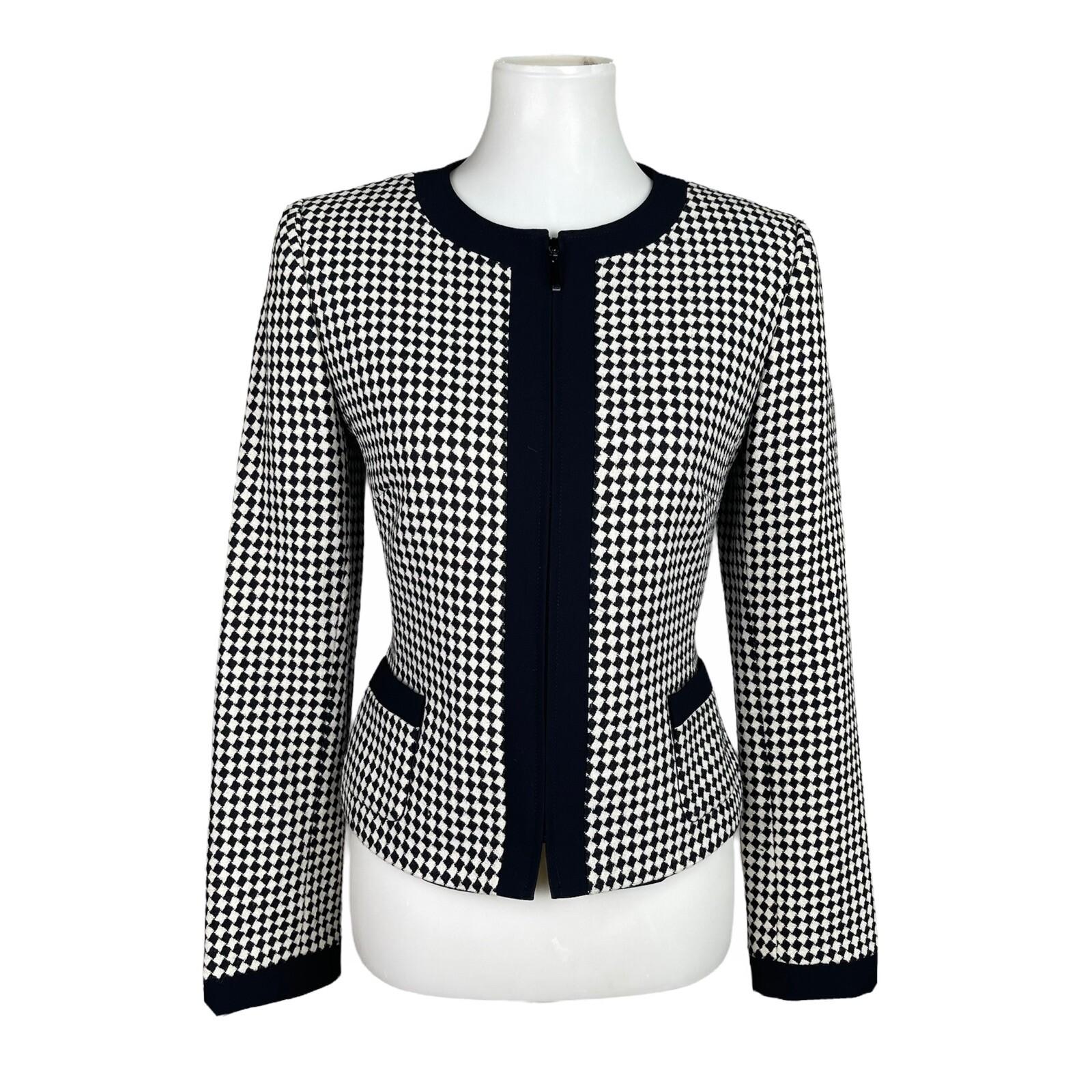 TAHARI Women 1PC Black White Polyester Wool Blend Lined Zip Up Blazer Size 4