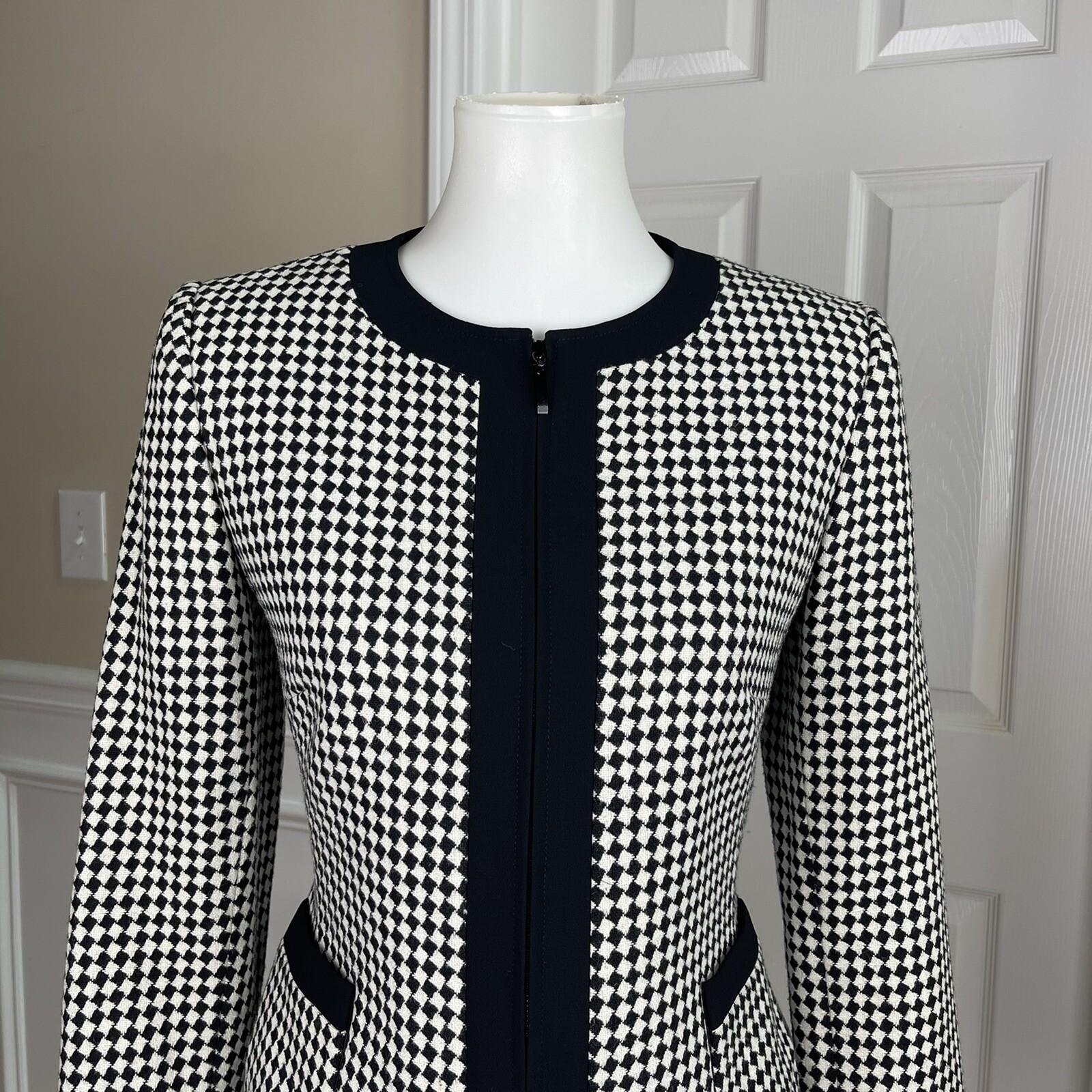 TAHARI Women 1PC Black White Polyester Wool Blend Lined Zip Up Blazer Size 4