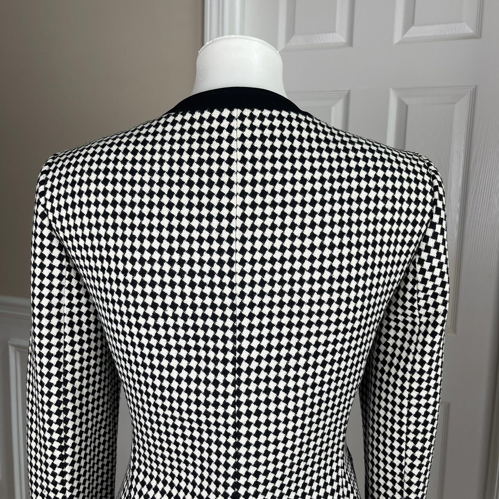 TAHARI Women 1PC Black White Polyester Wool Blend Lined Zip Up Blazer Size 4
