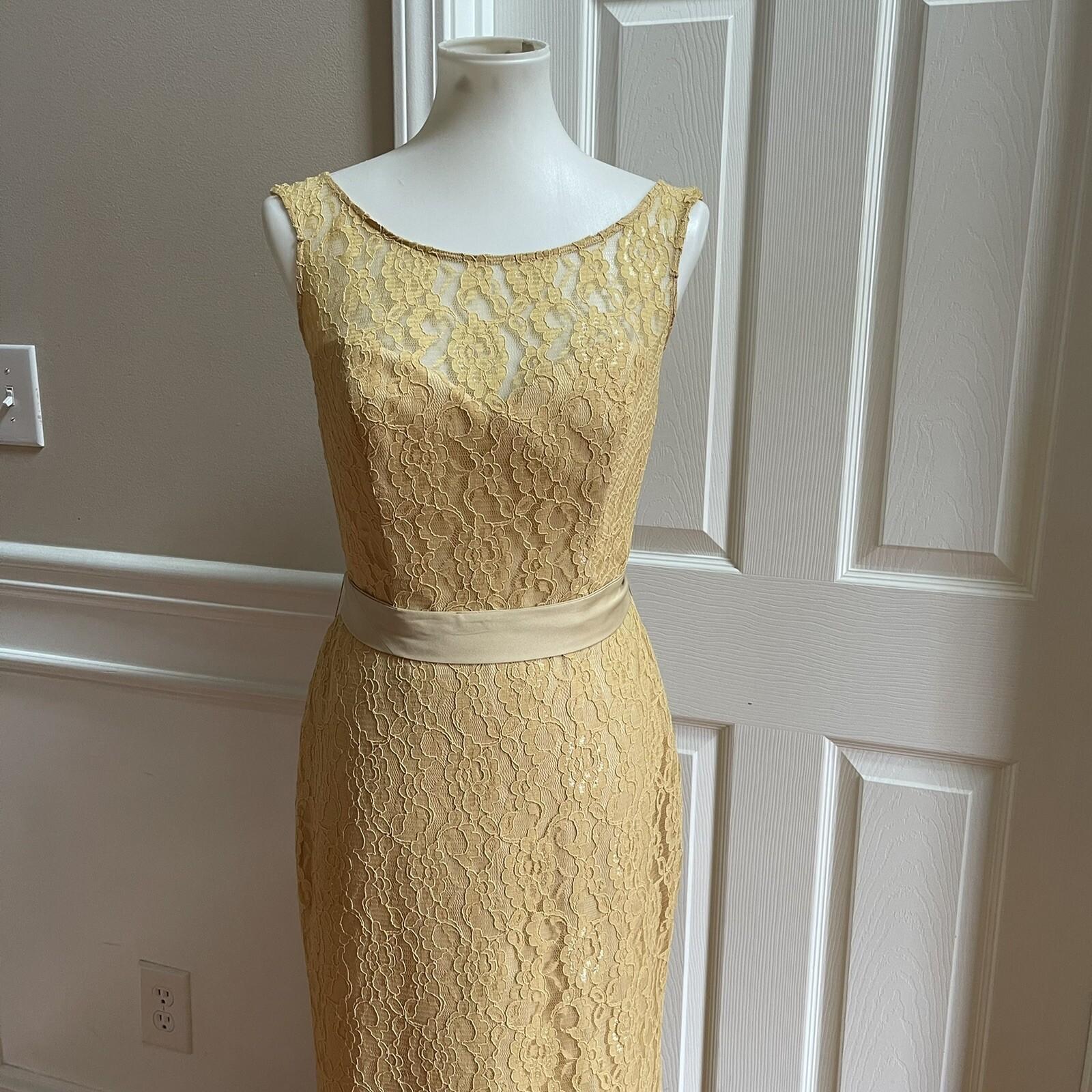 SIGNATURE ALFRED ANGELO Gold Belted Lace Cotton Backless Maxi Dress Size 8