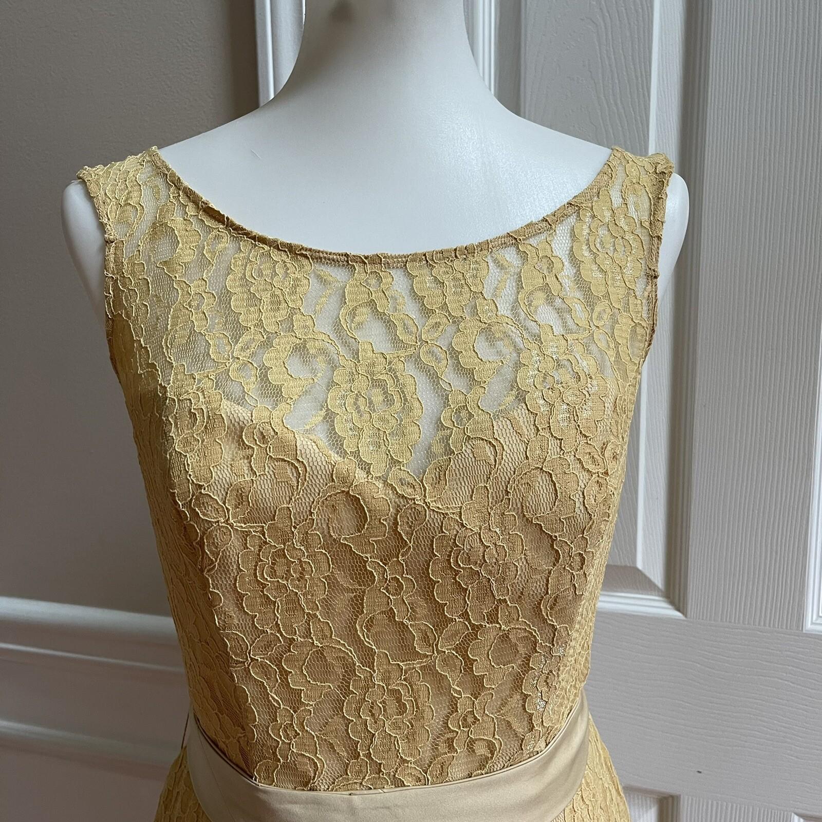 SIGNATURE ALFRED ANGELO Gold Belted Lace Cotton Backless Maxi Dress Size 8