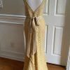 SIGNATURE ALFRED ANGELO Gold Belted Lace Cotton Backless Maxi Dress Size 8