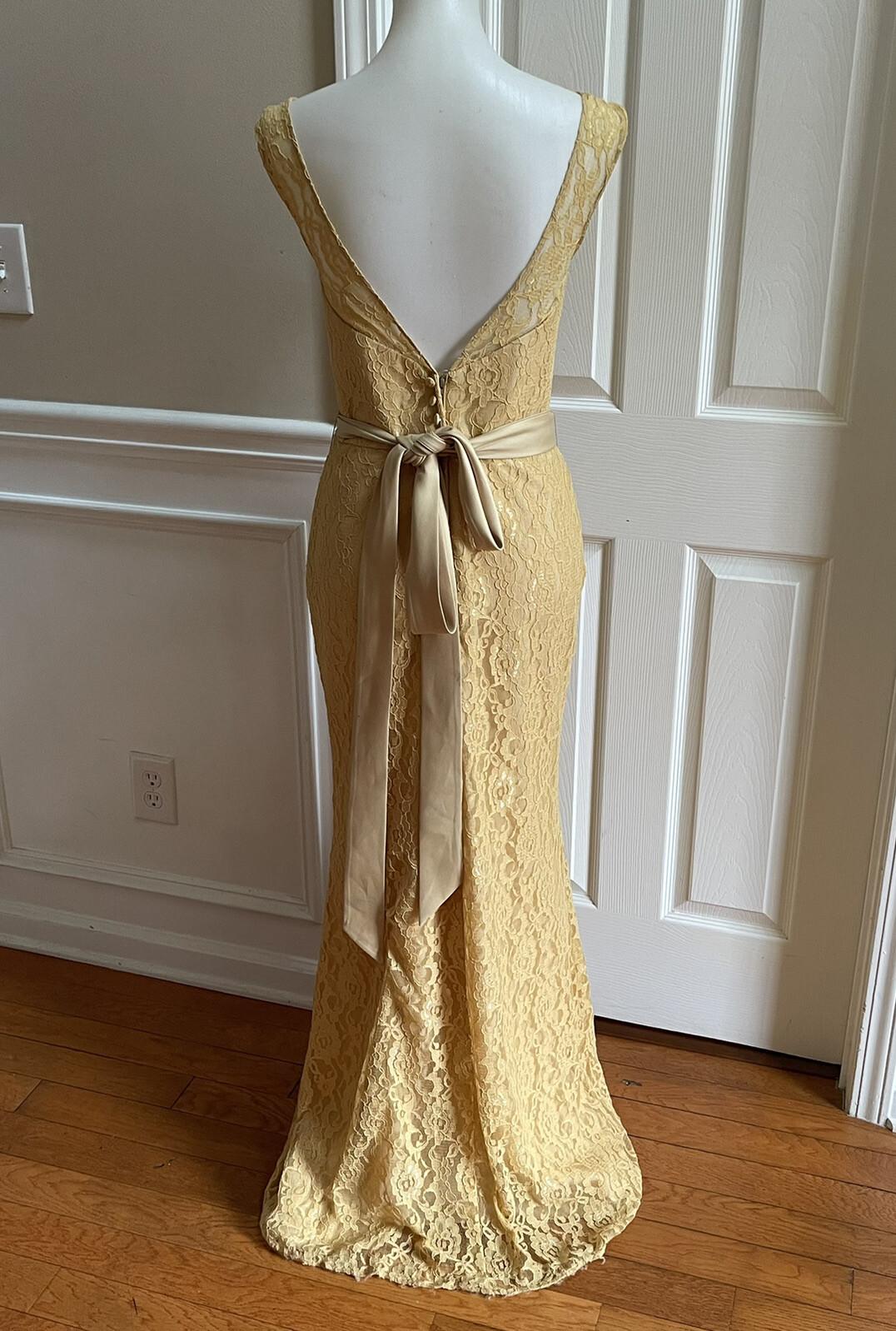 SIGNATURE ALFRED ANGELO Gold Belted Lace Cotton Backless Maxi Dress Size 8
