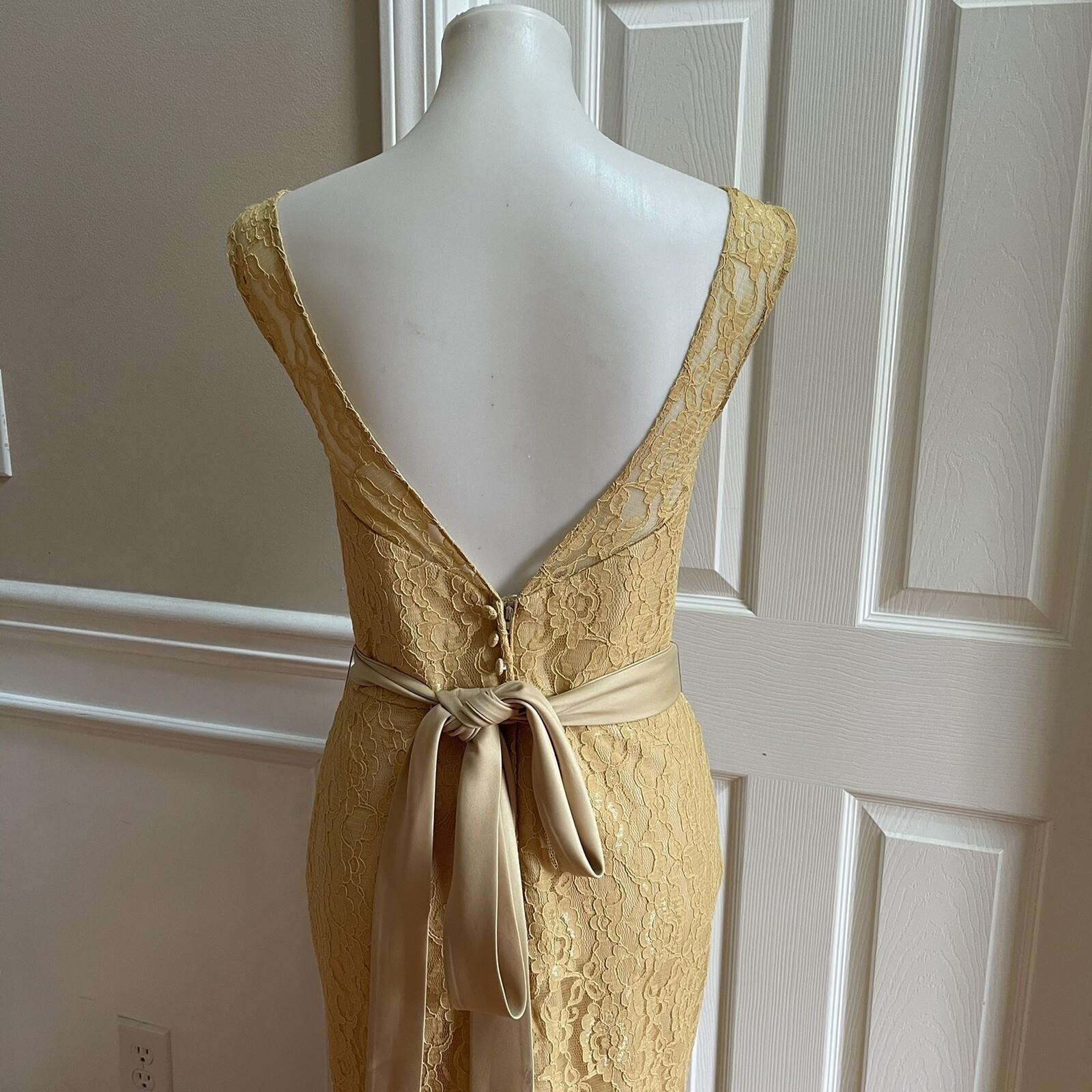 SIGNATURE ALFRED ANGELO Gold Belted Lace Cotton Backless Maxi Dress Size 8