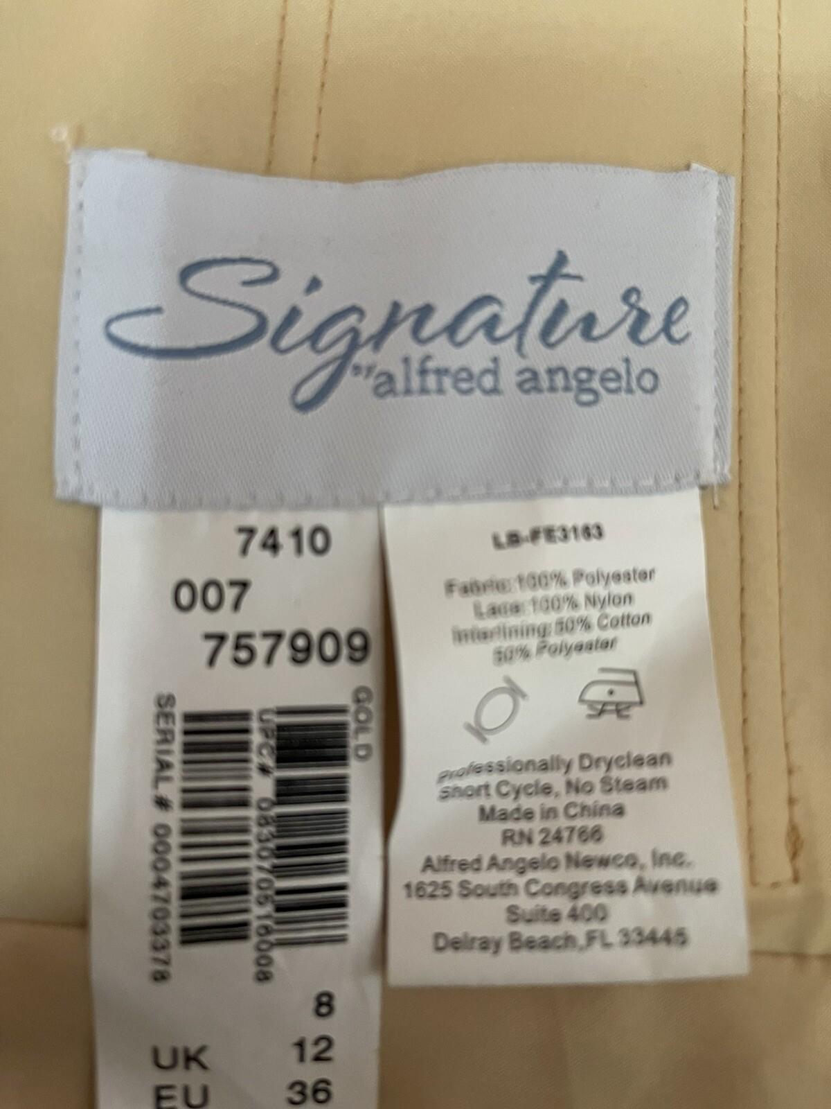 SIGNATURE ALFRED ANGELO Gold Belted Lace Cotton Backless Maxi Dress Size 8