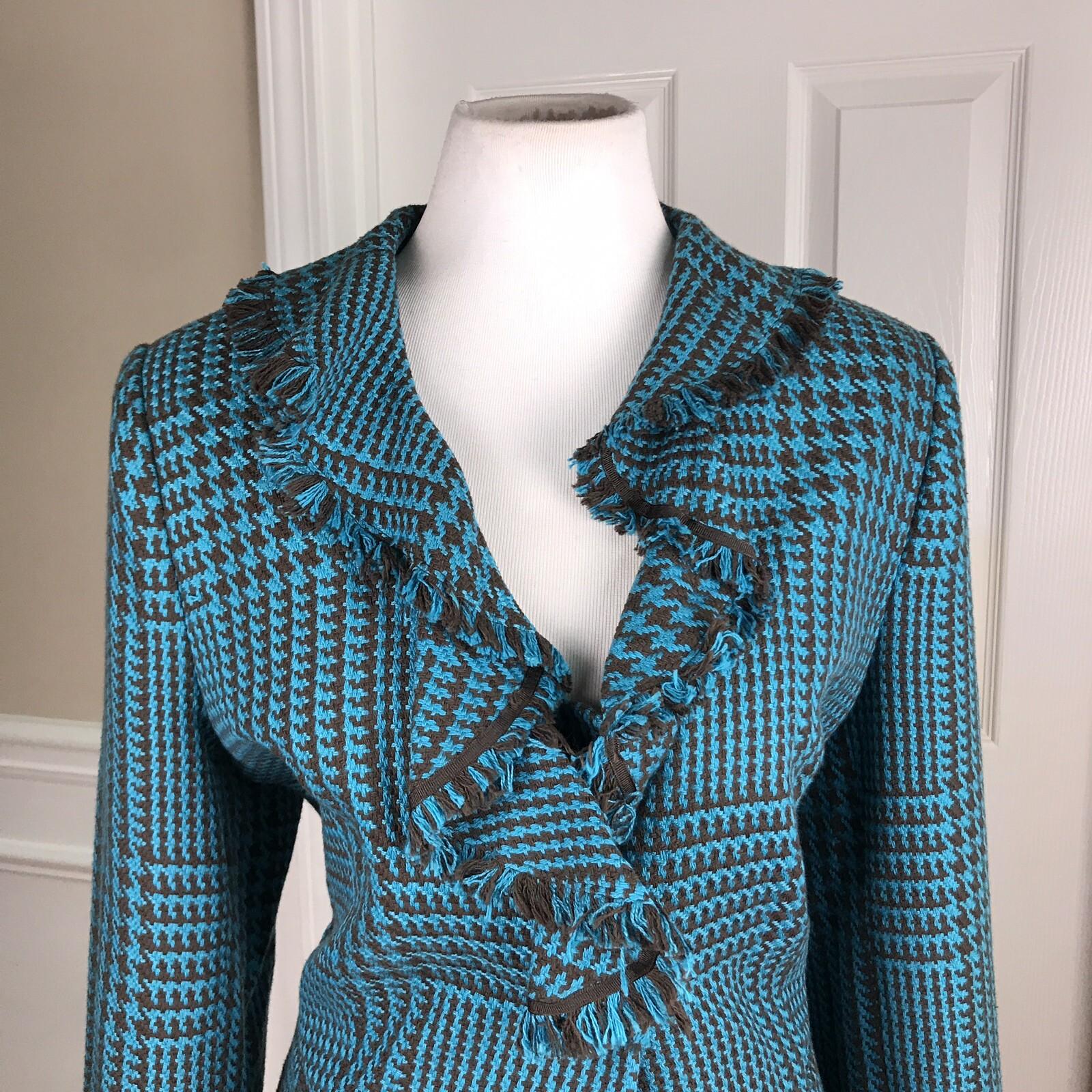METROSTYLE 1PC Tweed Blue Black Ruffle Shawl Collar Blazer Jacket Size 6T
