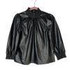 INC International Concepts Faux Leather Smocked Keyhole Neck Top Size S Back